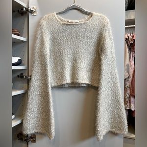 Endless Rose Metallic Cropped Bell Sleeve Sweater, Size L